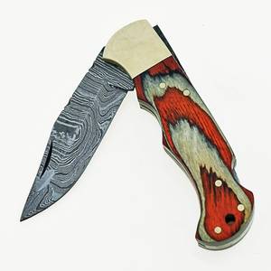 Cuchillo Plegable Clásico EDC de Acero de Damasco Hecho a Mano con Punta Recta y Bloqueo de Seguridad, Mango de Madera, Venta al por Mayor, Marca Privada - Product Image 2