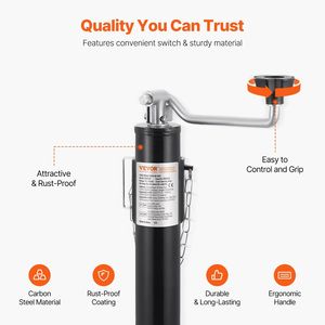 Gato giratorio para remolque con capacidad de carga dinámica de 2000 lb, elevación de 10 pulgadas, montaje en tubo soldable, con mango de soporte para remolques de carga y utilitarios - Product Image 4