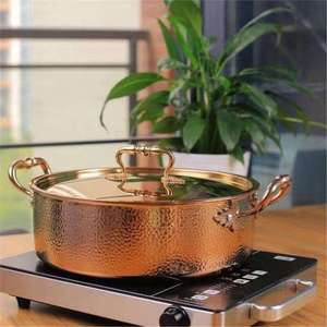 Olla de cocina de cobre martillado moderna y lujosa con tapa, compatible con inducción, utensilios de cocina premium para cocina y restaurante - Product Image 1
