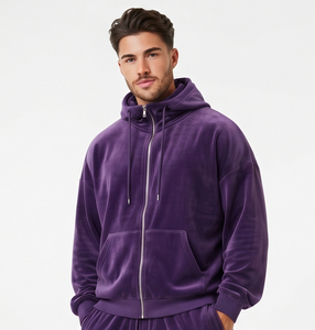 Survêtement en velours zippé pour homme, sweat à capuche entièrement zippé, décontracté, hiver, 100% coton, vêtements de sport, taille oversize, manches longues - Product Image 6