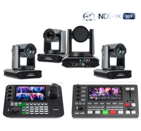 4 Cámaras PTZ para Conferencias 4K 60fps NDI con Zoom 30x, USB+HDMI+3G-SDI+POE |   Controlador de Teclado con Pantalla Dividida en 4 | Mezclador/Conmutador PC500