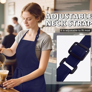 <b>Navy</b> Blue Cotton Apron Woven Fabric <b>Tie</b> Closure For Restaurant Bar Wait Staff Uniform Women - Product Image 3