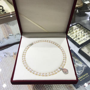 9-10mm Near Round Freshwater <b>Pearl</b> Necklace with Pink Agate <b>Pendant</b> S925 Pure Silver Accessories Gift Box for Mother's Day - Product Image 2