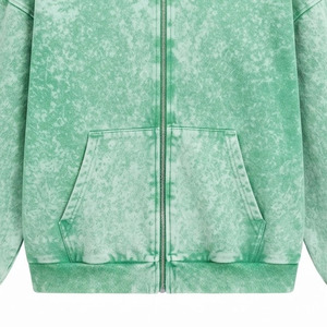 Sweat-shirt à capuche zippé tie-dye unisexe, coupe ample, 100% coton, décontracté, vert automne, avec poche - Product Image 5