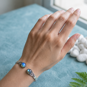 Ornate Labradorite Open <b>Cuff</b> <b>Bracelet</b> Handmade Brass Gemstone Bezel Setting Unisex Fashion Jewelry Gift - Product Image 6