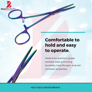 Instrumento Quirúrgico Reutilizable y Duradero, Pinzas Kelly Multicolores con Mordazas Semiserradas de Acero Inoxidable para Uso Multipropósito - Product Image 5