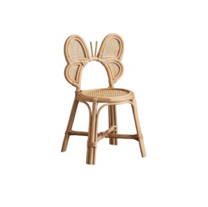 Fauteuil papillon en rotin naturel avec assise en cannage tressé et dossier décoratif en forme de papillon, fauteuil d'appoint bohème artisanal pour chambre d'enfant - Product Image 1