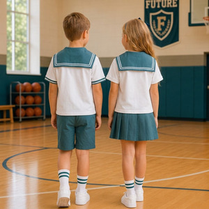 Ensemble d'uniformes scolaires en polycoton pour enfants, logo brodé personnalisé, fournisseur d'uniformes tricotés pour l'école primaire - Product Image 2