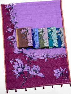 Fournisseur de saris en lin Chanderi de qualité supérieure avec imprimé numérique floral et bordure Zari, et ensemble de chemisiers à imprimé floral dispersé, de Surat. - Product Image 3