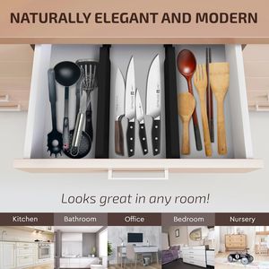 Organiseurs de tiroirs en bambou extensibles et ajustables de 17 po et 21,5 po, lot de 6, grands séparateurs d'étagères pour ustensiles de cuisine, séparateurs extensibles en C - Product Image 5
