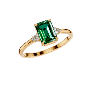 Anillos de Oro Rosa y Blanco de 14k y 18k con Esmeralda Natural en Engaste de Garra, Clásicos para Compromiso, Boda, Aniversario, Fiesta, Regalo de Cumpleaños para Niños - Product Image 4