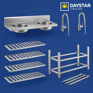Évier de cuisine rectangulaire double cuve en acier inoxydable Daystar Trade Commercial avec support de robinet, finition brossée artisanale, moderne, quatre pièces - Product Image 4