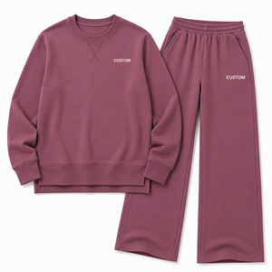 Ensemble survêtement femme personnalisé avec logo, pantalon large, coupe décontractée, tenue décontractée athleisure, marque privée, vente en gros - Product Image 3