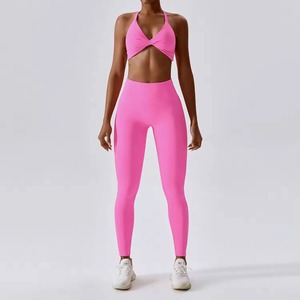 Conjunto de Yoga de 2 Piezas para Mujer, Color Azul, Leggings de Cintura Media Elástica, Top Corto con Detalle Trenzado, Ropa Deportiva Ecológica sin Costuras de Longitud Completa - Product Image 6
