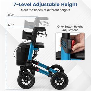 Deambulatore Pieghevole con Telaio in Alluminio, Capacità 139 kg, Pneumatici All-Terrain da 9 Pollici, 7 Livelli di Altezza (32,1-38,2 Pollici), Sedile Largo - Product Image 3