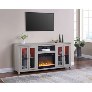 Mueble para TV Ellington de 70 Pulgadas con Chimenea, Color Gris Claro, con Gabinetes con Luces LED, Estantes y Calefactor - Product Image 3