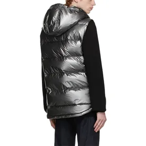 <b>Men's</b> Hooded Puffer Vest Metallic Silver Windproof Casual <b>Winter</b> <b>Jacket</b> With Zipper Closure Regular Fit - Product Image 3