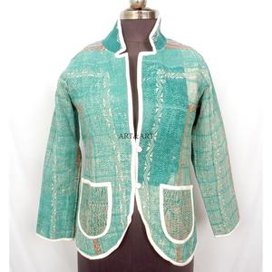Indian Cotton Vintage Kantha <b>jacket</b> with <b>mandarin</b> <b>collar</b> and pockets button Autumn/Winter High Quality Quick Dry Plus <b>Jacket</b> - Product Image 1