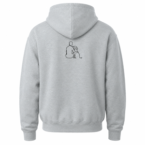 Men's Gray <b>Hooded</b> Fleece Sweatshirt with Hand Drawn <b>Dog</b> Design Casual Regular Fit Breathable Winter Wear - Product Image 2