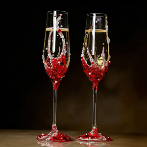 Flûte da Champagne Vintage in Cristallo Rosso Soffiato a Mano con Perle, Bicchieri da Vino Trasparenti per Anniversari <span class=keywords><strong>e</strong></span> Compleanni - Product Image 1
