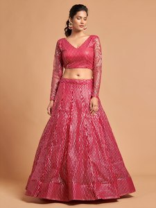 Ensemble jupe et haut court en mousseline brodée de fil rose, coupe trapèze, col en V, pour soirée, polyester/coton - Product Image 2