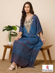 Vestido Largo Kaftan de Rayón Estampado Azul para Mujer, Marca HitJem Export, Corte Holgado, Manga Larga, Elegante, Estilo Línea A, Ropa de Verano - Product Image 5