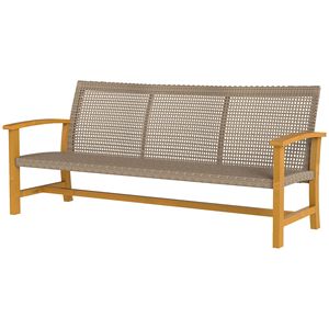 3 Seat Wicker Outdoor Patio <b>Sofa</b> Acacia Wood Furniture with Steel Armrests 1000 LBS Capacity Teak <b>Waterproof</b> Cushion - Product Image 1