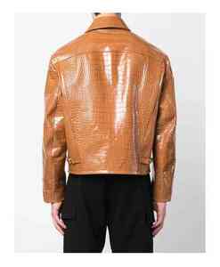 Chaqueta de cuero con textura de cocodrilo hecha a mano para hombre, con acabado de piel de cocodrilo. - Product Image 6