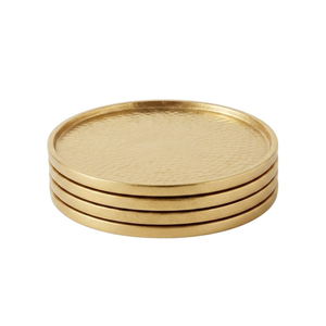 Wholesale Custom Logo Luxury <b>Gold</b> Hammered Metal <b>Coaster</b> Set Round Brass Cup Mat Eco-Friendly Table Decoration Accessories - Product Image 1