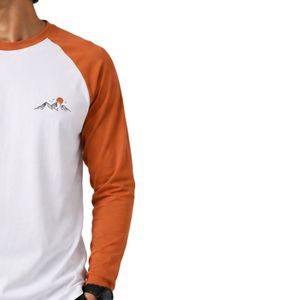 Camiseta de Manga Larga Raglán Blanca y Naranja Quemada para Hombre, Cuello Redondo, Algodón Premium, Estilo Casual, Béisbol, Personalizable OEM, Ropa Urbana - Product Image 4