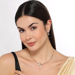 Parure de bijoux en alliage plaqué or avec perles d'imitation certifiées par un tiers, comprenant collier, boucles d'oreilles, bague et bracelet, bijoux de mode géométriques - Product Image 4