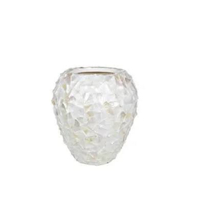 Vase à fleurs en os incrusté, fait main, en nacre, centre de table, motif écailles irisées, pot mosaïque incrusté de coquillages, à vendre - Product Image 4
