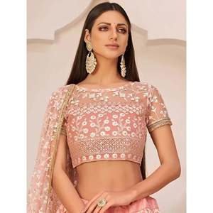 Adoring Pink Embroidered <b>Net</b> Plus Size Lehenga Choli for Bridesmaid - Product Image 5