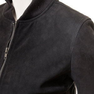 <b>Women's</b> Black Bomber <b>Jacket</b> Stand Collar Full Sleeve Zipper Closure Solid Color <b>Women</b> Genuine Leather <b>suede</b> <b>Jacket</b> - Product Image 2