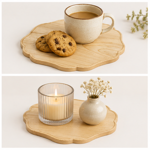 Assiette de service en bois festonnée artisanale moderne, plateau de luxe écologique personnalisable pour mariage et décoration de table - Product Image 4
