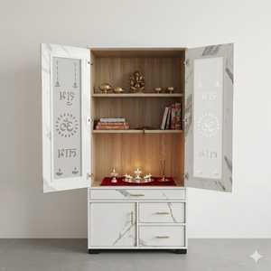 Armario Moderno de Acero con Aspecto de Mármol Blanco, Armario de Dos Puertas con Cajones para Dormitorio, Ideal para Diwali y Cumpleaños - Product Image 2