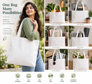 <b>White</b> Canvas Tote <b>Bag</b> 16x14 Inches Open Top Minimalist Style - Product Image 4