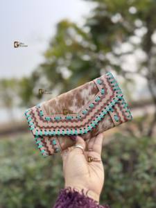 Cartera de Mano Tipo Clutch de Piel de Vaca Turquesa con Estilo Occidental para Mujer, Nuevo Diseño, Hecha a Mano, Multiusos, Bolso de Moda - Product Image 4