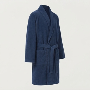 Women's Full Length Terry <b>Robe</b> 100% Cotton Soft Classic Solid Color Turn-down Collar Long Sleeve Autumn Wear - Product Image 6