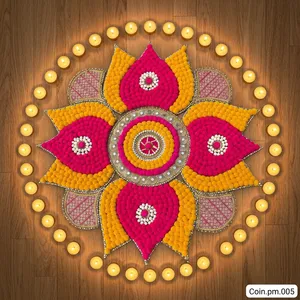 Handmade Nonwoven Felt Diwali Rangoli Floor <b>Decor</b> Flower Shape <b>Pink</b> Yellow Traditional <b>Home</b> Decoration - Product Image 3