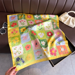 Customizable Hand Drawn Digital Print <b>Floral</b> Animal Bows Solid Silk Square <b>Scarf</b> Women Fashion Multifunctional Spring Summer - Product Image 6