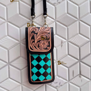 Bolso de Mano de Lujo para Teléfono, Bolso de Cuero Tallado a Mano, Bolsos Pequeños con Patrón de Damas, Bolsa de Diseño Único - Product Image 1