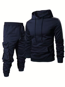 Men's Casual Sports Suit Terry Fabric 100% Cotton Quick Dry 300g Multi Pocket Fashionable Hooded Two-Piece Set Winter Bangladesh - Product Image 2