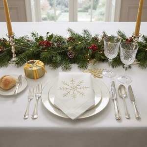 Servilletas de Lino Bordadas con Copos de Nieve, Servilletas de Mesa de Alta Calidad con Dobladillo, para Hogar, Hotel, Bodas y Festividades, Venta al Por Mayor Personalizada - Product Image 5