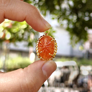 Orange Jade Carved Gemstone Oval 12x18mm Mini <b>Charm</b> 18k <b>Gold</b> Plated <b>Solid</b> Brass Jewelry Connector DIY <b>Bracelet</b> Earring Making - Product Image 5