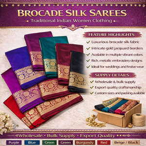 ผ้าไหมโบรเคดสุดหรูพร้อมขอบผ้าปักดิ้นทองอย่างดี สำหรับงานแต่งงานและงานเลี้ยงแบบดั้งเดิม คอลเลคชั่นผ้าสำหรับขายส่ง - Product Image 6