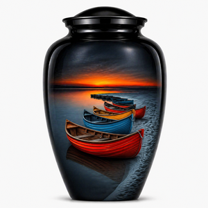 Autocollant bateau océanique naturel magnifique avec urne funéraire commémorative en émail pour cendres humaines d'adultes - Product Image 4