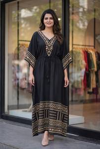 Robe d'été décontractée pour femme, coupe ample, longueur cheville, en crêpe épais, avec imprimé numérique, style indien pakistanais, Kaftan - Product Image 3