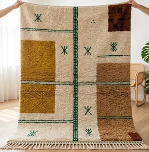 Alfombra de Lana Beni Ourain Marroquí Anudada a Mano – Alfombra Boho Geométrica Bereber Hecha a Mano, Tamaño Personalizado, Venta al Por Mayor - Product Image 5