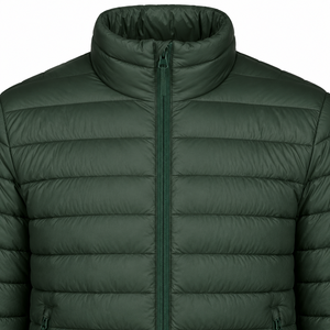 Unisex Green Puffer <b>Jacket</b> Hooded Zipper Closure Windproof Eco-Friendly Waterproof Casual Winter Solid Color Cotton Filling - Product Image 6